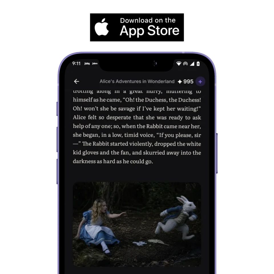 Download BookReveal and continue reading Alice in Wonderland with visual scenes